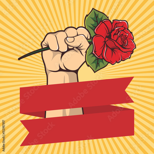A clenched fist holding a rose poster template