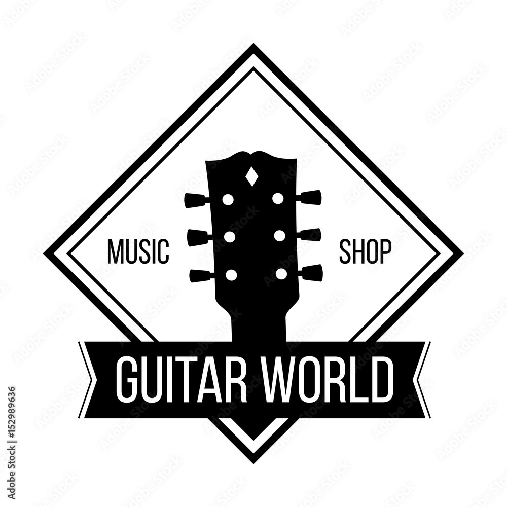 Guitar world logo with guitars neck head