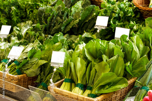 a group of fresh pak choi and kailan in basket