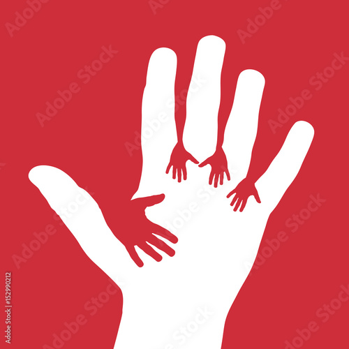 Vector cover five child hands, donate and volunteer concept