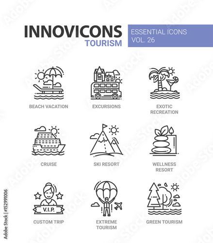 Tourism- modern color vector single line icon set