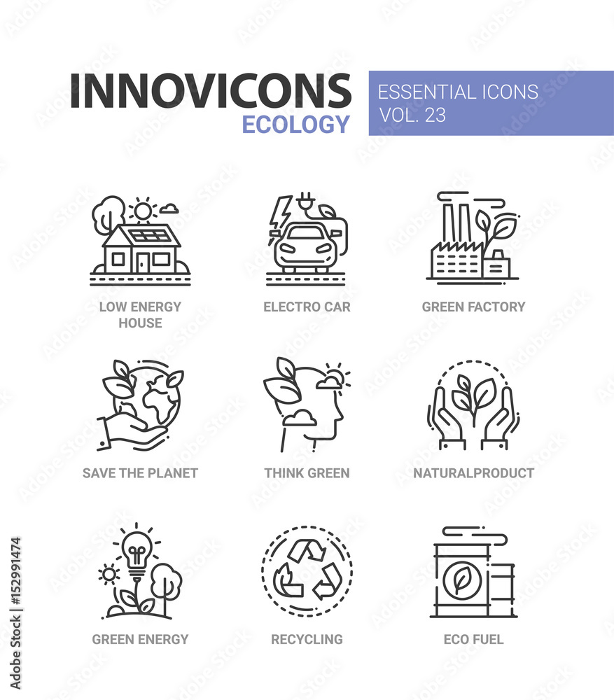 Ecology - modern color vector single line icons set