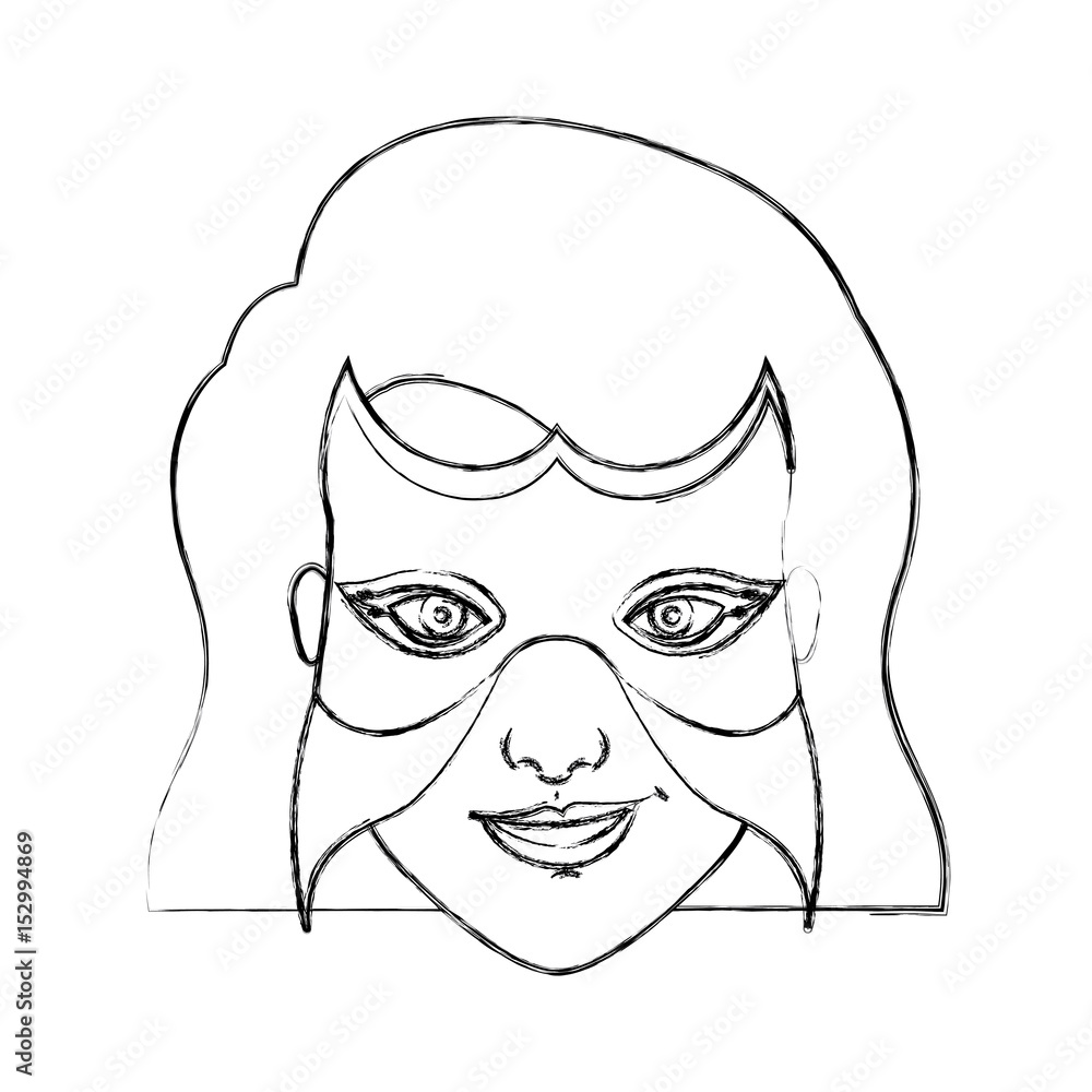 monochrome blurred contour of woman superhero with short hair and mask vector illustration