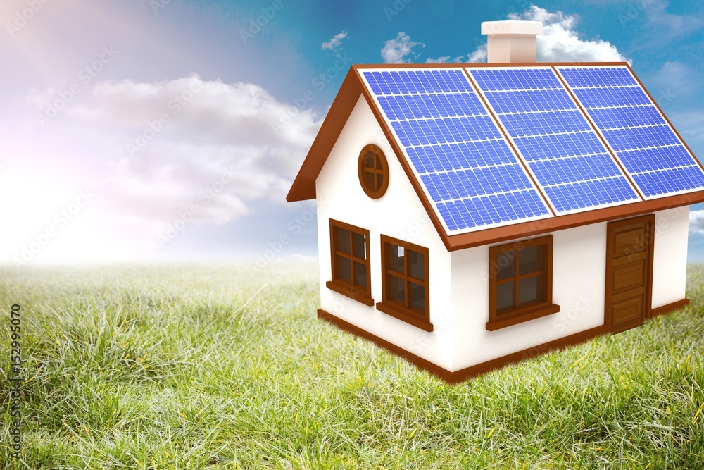 Composite image of 3d vector image of house with solar panels Composite image of 3d vector image of house with solar panels