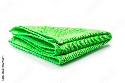 a green microfiber cleaning towel, over white background