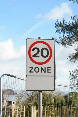 Speed restriction to 20mph in this area sign