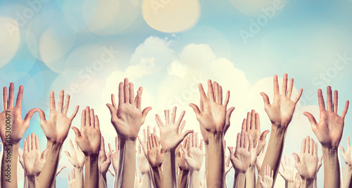Quadro em tela Group of people rise hands
