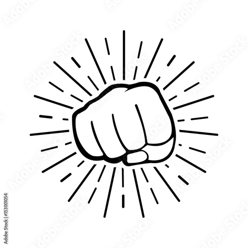Fist with sun rays on white background.Vector