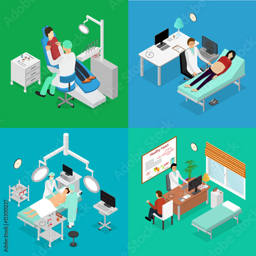 Patient and Doctor Appointment Isometric View. Vector