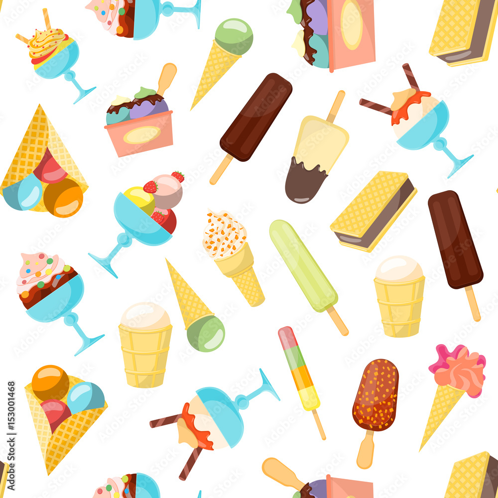 Cartoon Ice Cream Background Pattern. Vector Cartoon Ice Cream Background Pattern. Vector
