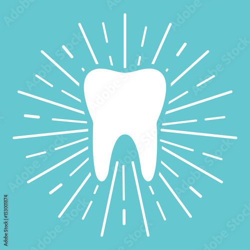 A tooth in the rays, on a blue background.Vector