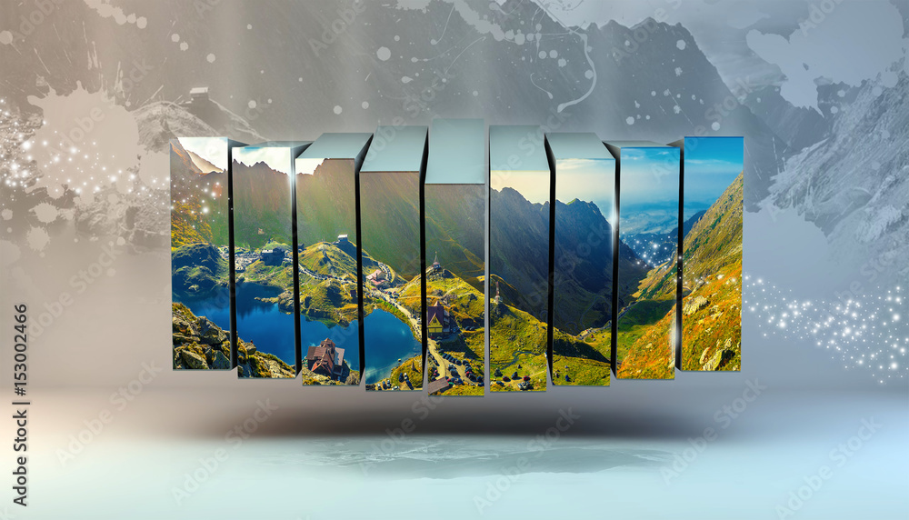 Multi photo box frame. Transfagarasan Balea lake, Romania. Can be used for wallpaper, canvas