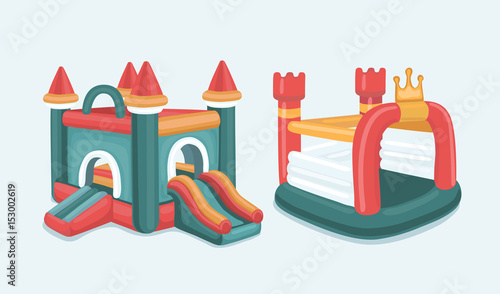 Big Vector illustration set of inflatable castles. Pictures isolate on white background