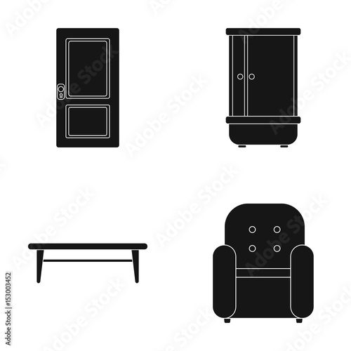 Door, shower, coffee table, armchair.Furniture set collection icons in black style vector symbol stock illustration web.