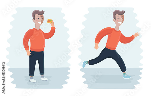  Diet and sport. Fat and strong character. Fitness. Run and gluttony
