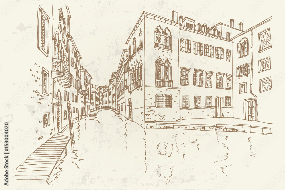 Obraz premium Vector sketch of architecture of Venice, Italy. Retro style.