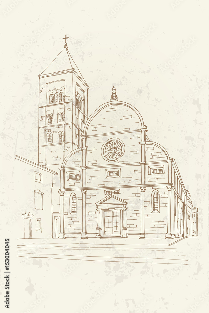 vector sketch of Church and Monastery of St. Mary in Zadar, Croatia. Retro style. vector sketch of Church and Monastery of St. Mary in Zadar, Croatia. Retro style.