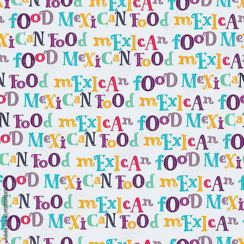 Vector seamless pattern of mexican food in linear style. 