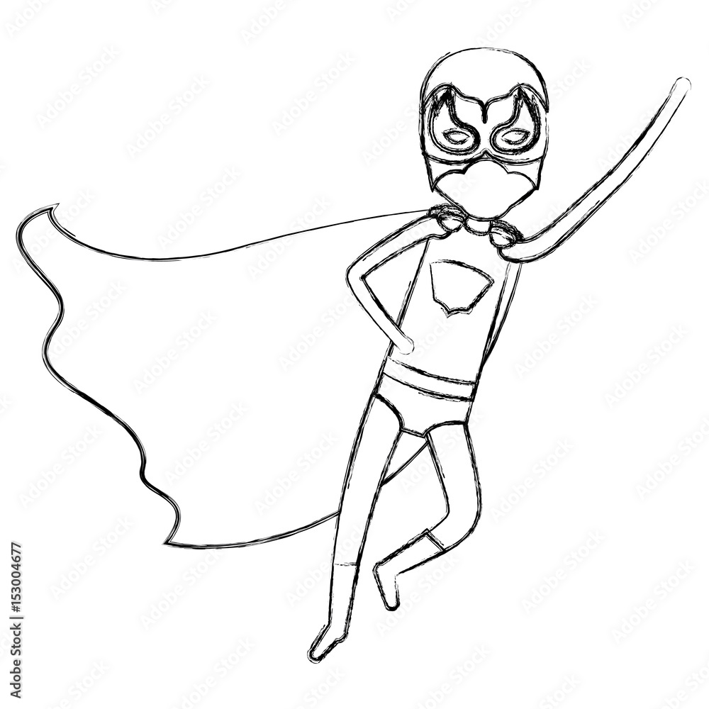 monochrome blurred contour faceless of superhero boy flying in diagonal direction vector illustration