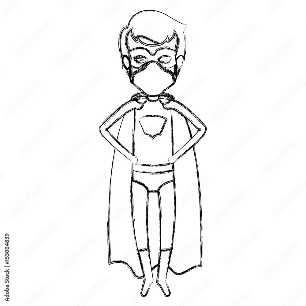 monochrome blurred contour faceless of superhero young flying with hands in your waist vector illustration