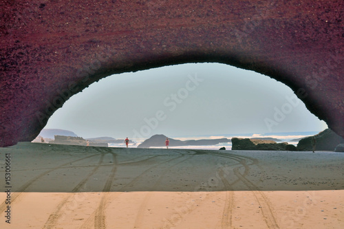 Beach Legzira in Morocco with huge arches of rock