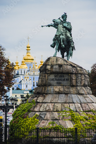 Monument to Bogdan Khmelnitsky and St. Michael's Cathedral. Kiev. Ukraine. photo