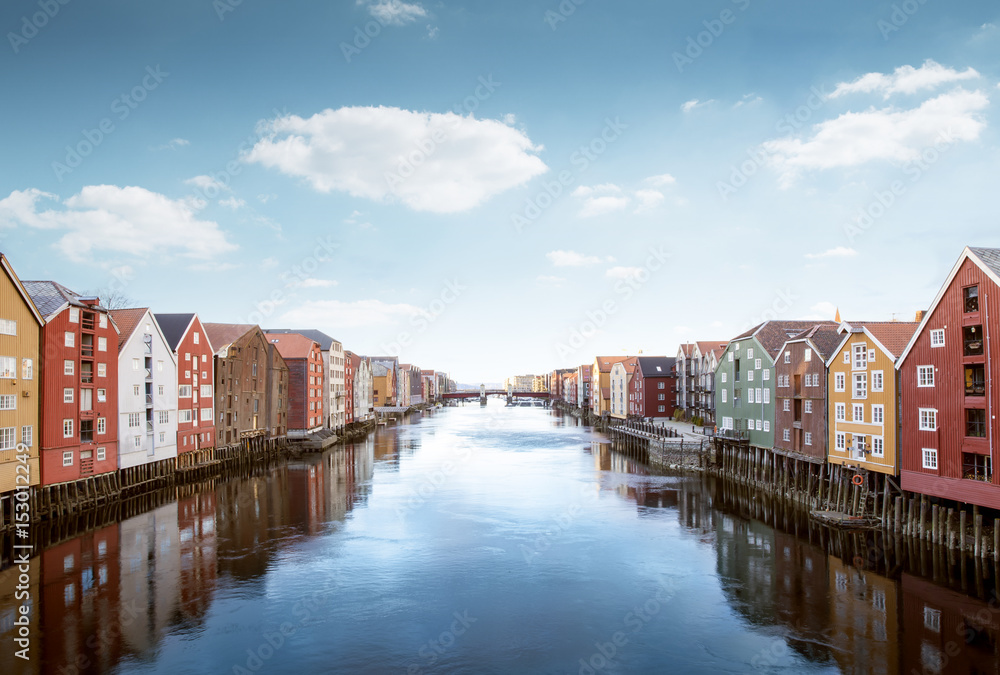 Αυτοκόλλητο Colorful wooden houses in Trondheim, Norway