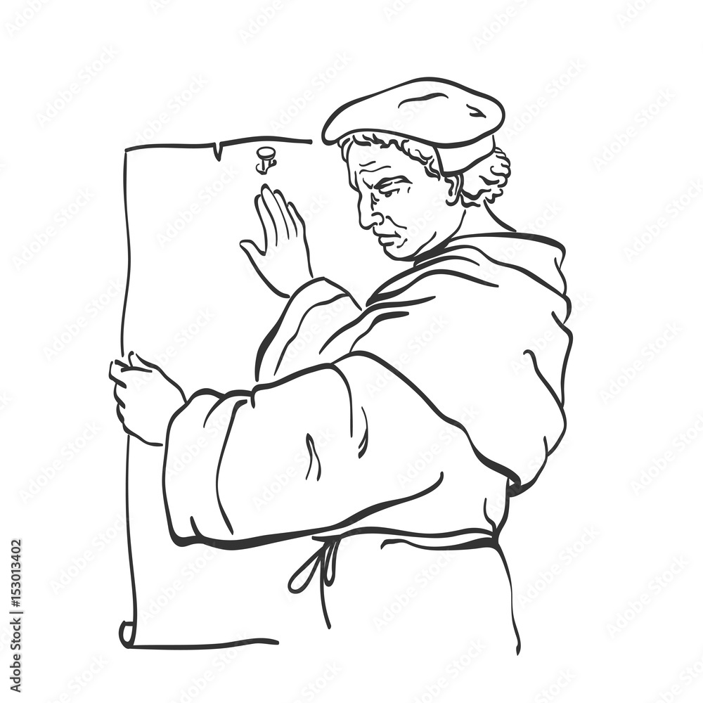 Φωτογραφία Martin Luther (1483-1546) the key person in Protestant Reformation, nailing the theses to the door of the castle church at Wittenberg
