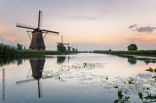 Windmills in The Netherlands at Dusk