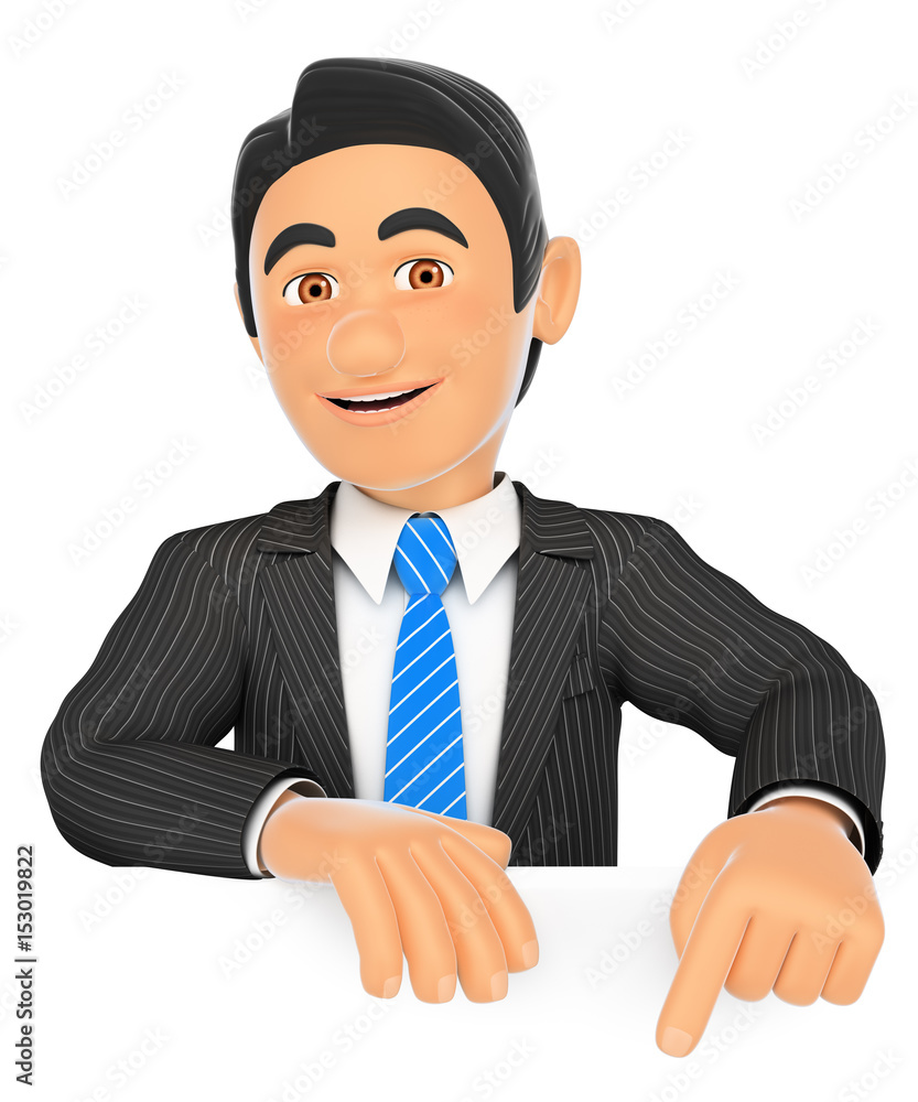 3D Businessman pointing down with finger 3D Businessman pointing down with finger