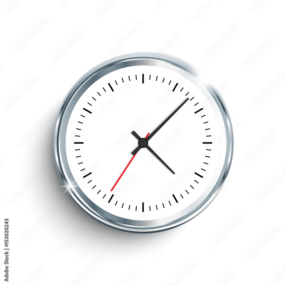 Clock silver on white background isolated object Clock silver on white background isolated object