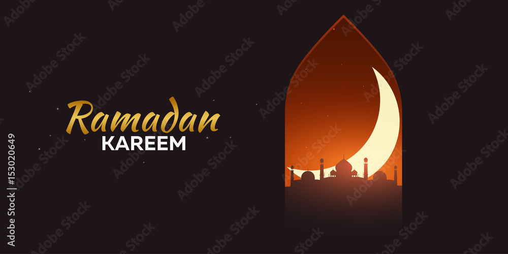 Ramadan Kareem. Ramadan Mubarak. Greeting card. Arabian night with Crescent moon. Ramadan Kareem. Ramadan Mubarak. Greeting card. Arabian night with Crescent moon.