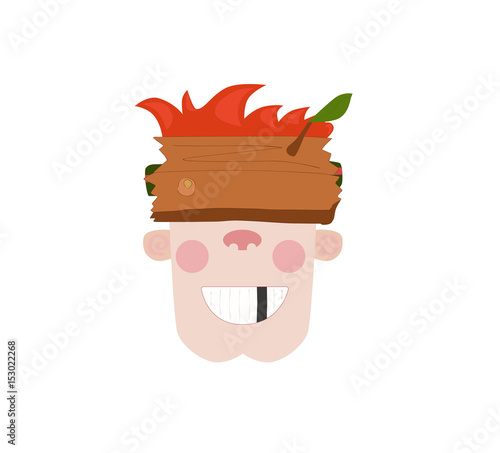 A funny man in self-made wooden glasses of virtual reality. Artificial glasses of virtual reality. Rustic guy and high technology