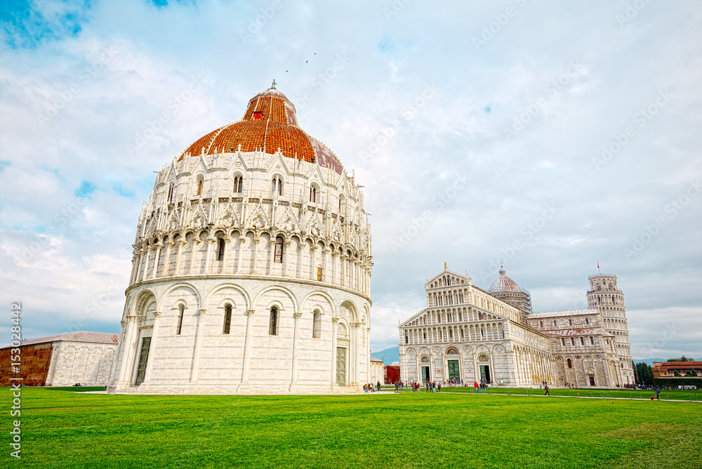Square of Miracles and Leaning Tower in Pisa, super wide angle