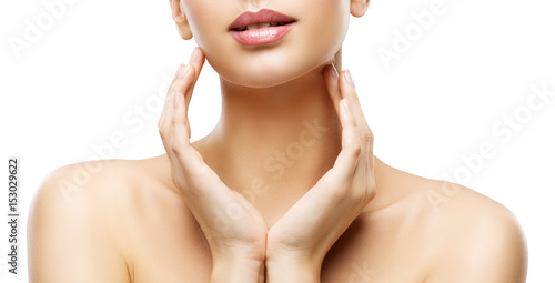 Skin Care Beauty, Woman Lips and Hands Skincare, Healthy Body, White Background