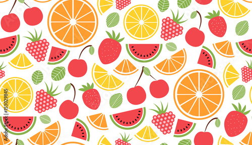 Fototapeta Naklejka Na Ścianę i Meble -  Colorful vector summer seamless pattern with fruits illustration isolated on white background