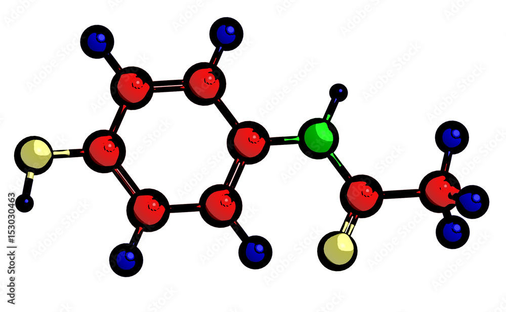 Molecular structure of paracetamol (acetaminophen) Stock Illustration