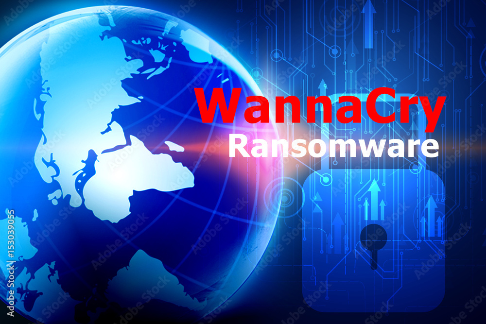 WannaCry ransomware attack internet system. Cyber security network concept