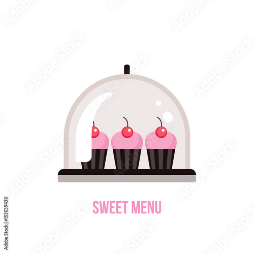Cute delicious pink cupcakes with cherry on top Sweet dessert