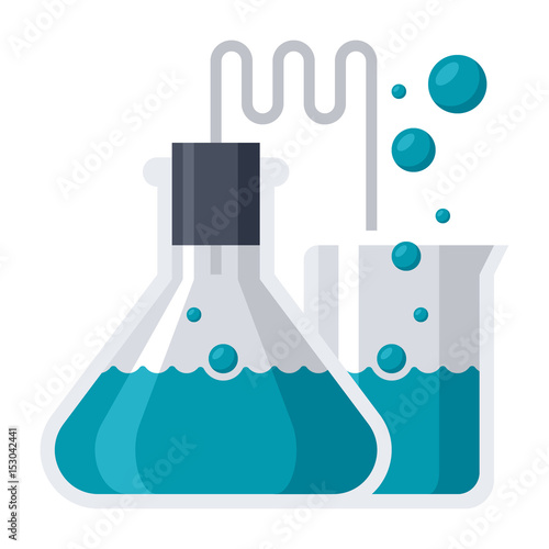 Chemistry concept with laboratory flask, vector illustration in flat style