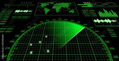 Radar screen with futuristic user interface HUD. Vector illustration.