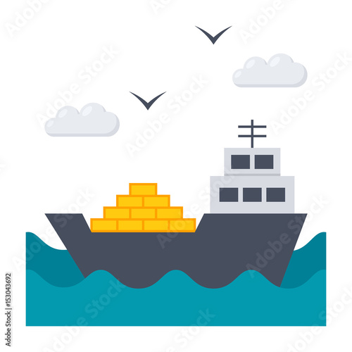 Shipbuilding concept with ship at sea, vector illustration in flat style