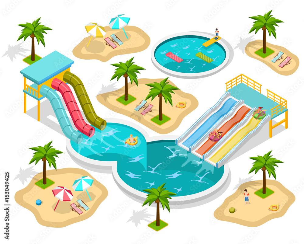 Obraz premium Isometric Aqua Park Composition 