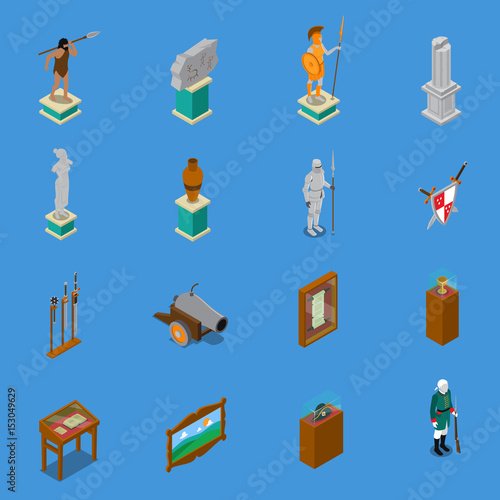 Museum Isometric Icons Set