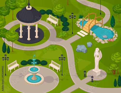 Park Landscape Isometric Design Composition