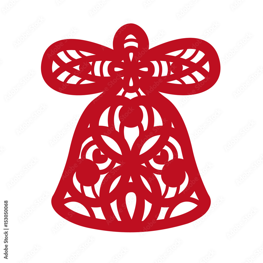 Isolated red Christmas bell on a white background. Vector Laser cutting. Cutout silhouette. Isolated red Christmas bell on a white background. Vector Laser cutting. Cutout silhouette.