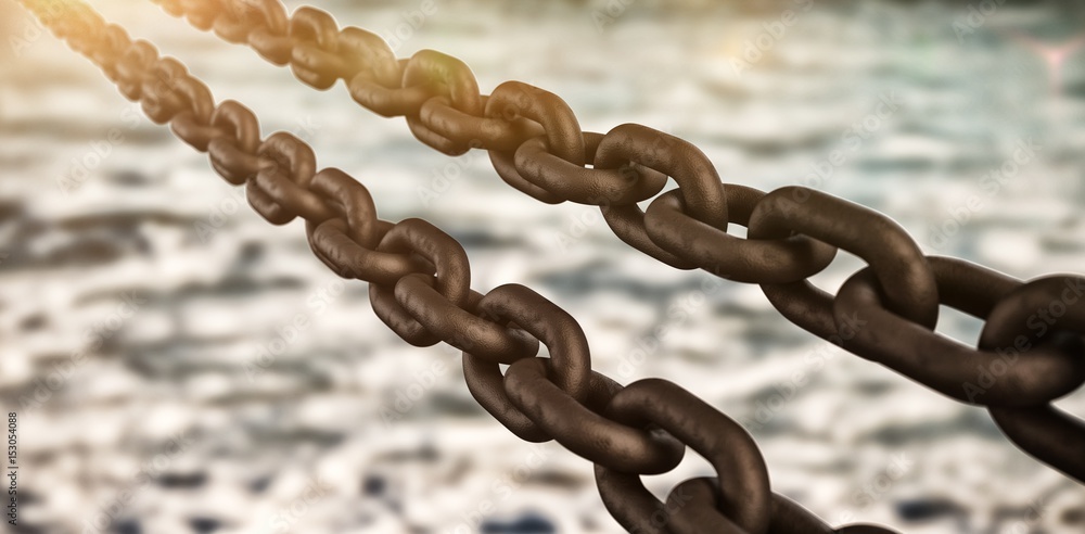 Composite image of 3d rusty metallic chains Composite image of 3d rusty metallic chains
