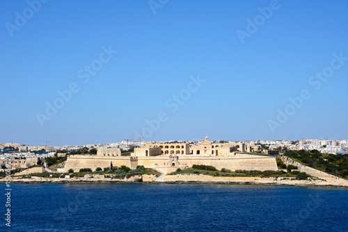 View of Manoel Fort on Manoel Island seen from Valletta with Sleima to the rear, Malta.