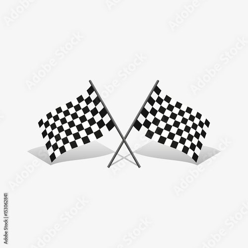 Crossed black and white checkered flags vector logo.