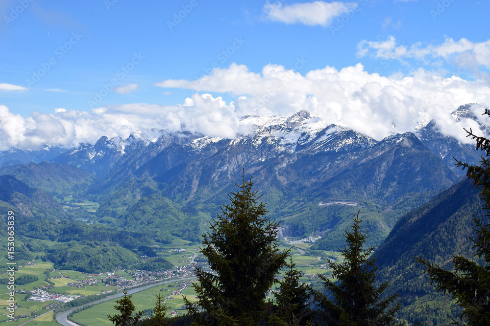 Mountain and valley landscape from Rossfeldstrasse panorama road near Berchtesgaden, Bavaria, Germany Mountain and valley landscape from Rossfeldstrasse panorama road near Berchtesgaden, Bavaria, Germany
